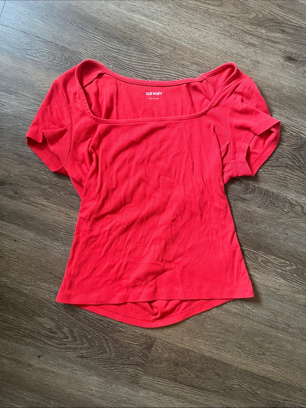 Old Navy Bright Red Square Neck Ribbed Short Sleeve Tee